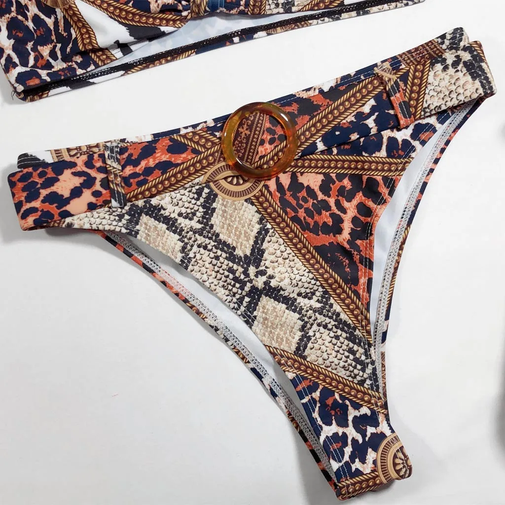 Новинка 2020 женский купальник змеиный принт v-образный вырез короткий рукав для