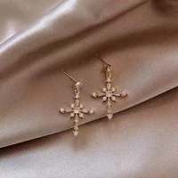 luxury crystal cross stud earrings fashion jewelry for women gift korean simple trend gold statement accessories wholesale