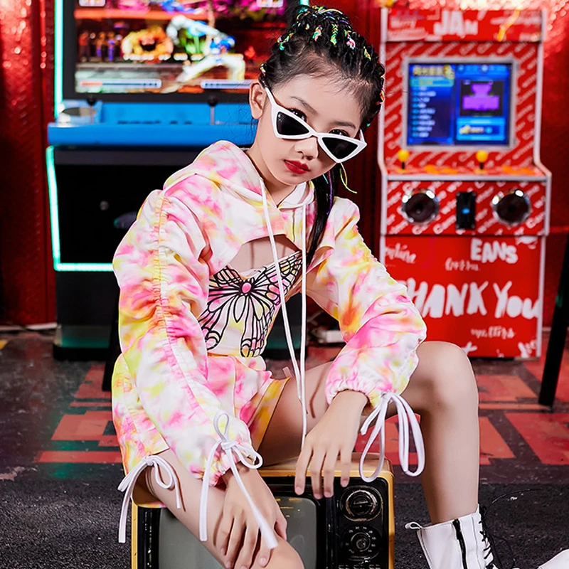 

2020 Girls's Hip Hop Jazz Dance Costume Child Catwalk Clothing Street Dance Pink Suit Modern Hiphop Performance Stage Wear