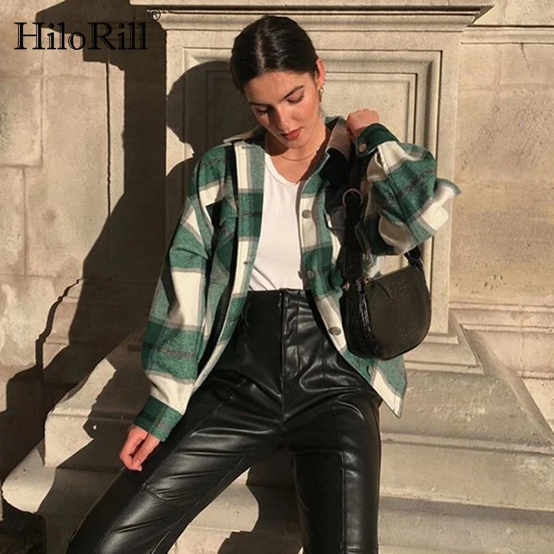 HiloRill женские клетчатые куртки пальто с отложным воротником полушерстяные