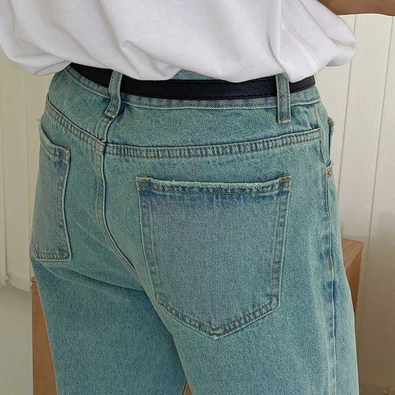 

IEFB 2021 Autumn New Wide Leg Jeans Men's Loose Straight Trousers Solid Green Purple Pockets Mid Waist Zipper Casual Pants D0192