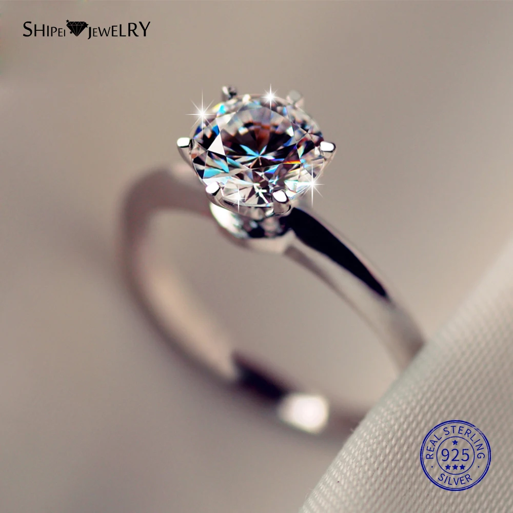 Shipei 1.4ct созданное Moissanite кольцо для женщин 100% Серебро 925 пробы драгоценный камень