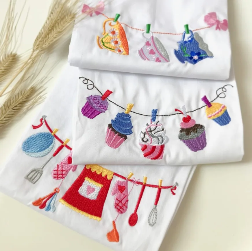

Home Embroidered wedding decoration Baking Gourmet Western Food Background Cloth White Kitchen Table Napkins 45x65cm