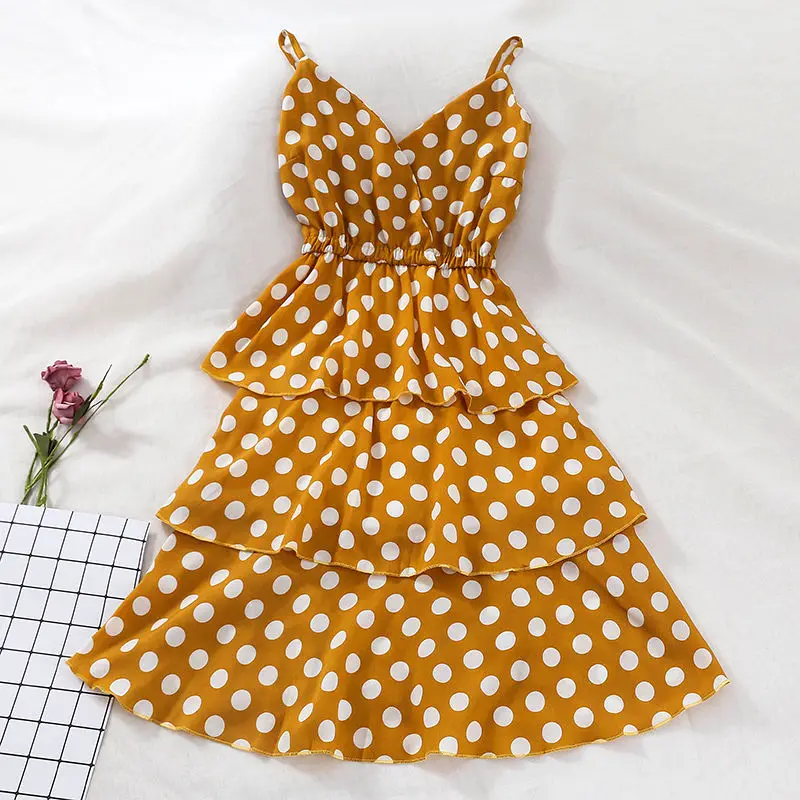 Женское платье пачка LUOSHA регулируемое на бретельках в горошек с открытой спиной