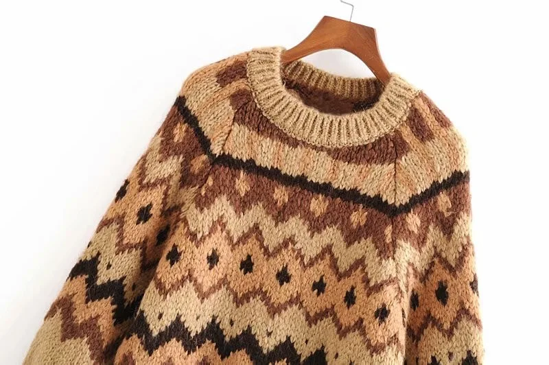 Свитер женский жаккардовый с круглым вырезом капюшоном 2019 | Женская одежда