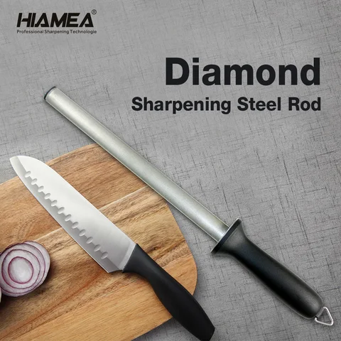 Точилка для кухонных ножей HIAMEA, алмазная заточка, стальной стержень 10 дюймов 12 дюймов, нержавеющая сталь с алмазным покрытием