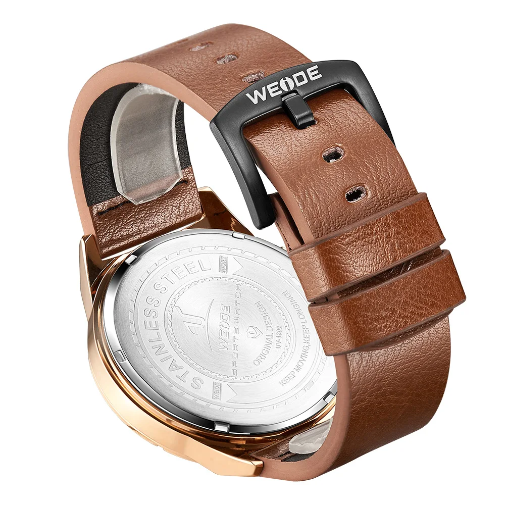 Мужские наручные часы WEIDE с кожаным ремешком аналоговые цифровые кварцевые