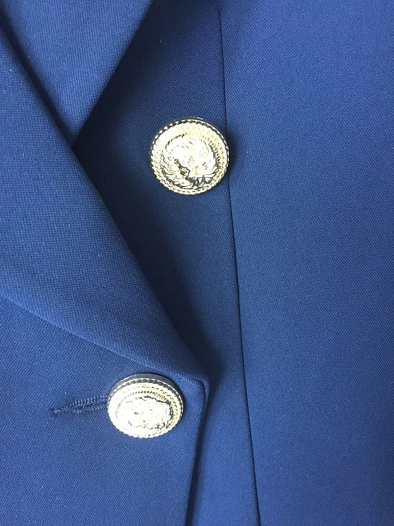 

2020 Plus Size 3XL High Quality Top Suit Jacket Metal Lion Head Buckle Double-breasted Small Suit Dark Blue Blazer AS1729