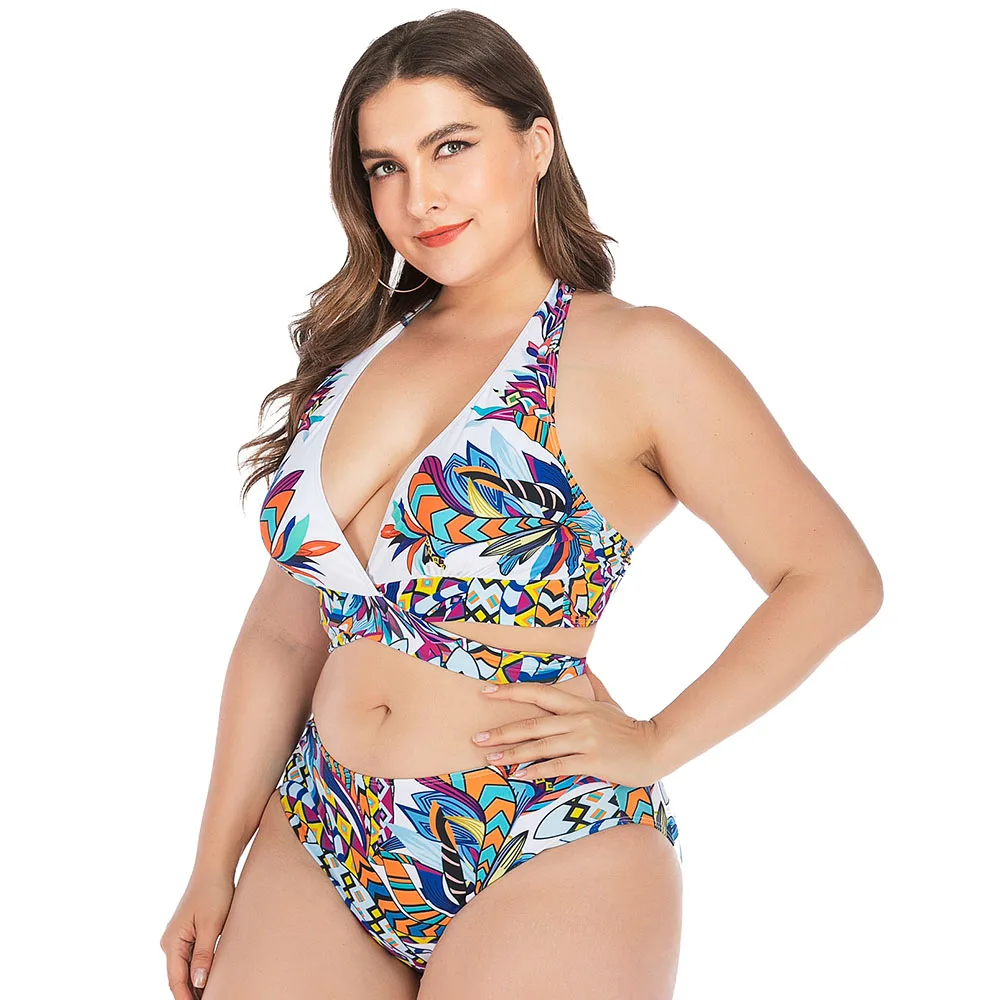 Купальник с высокой талией и лямкой на шее купальник большого размера женский