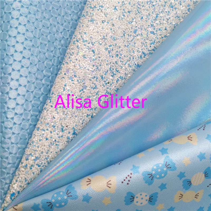 1 шт. А4 Размер 21х29см Алиса блестящая синяя ткань из искусственной кожи с принтом