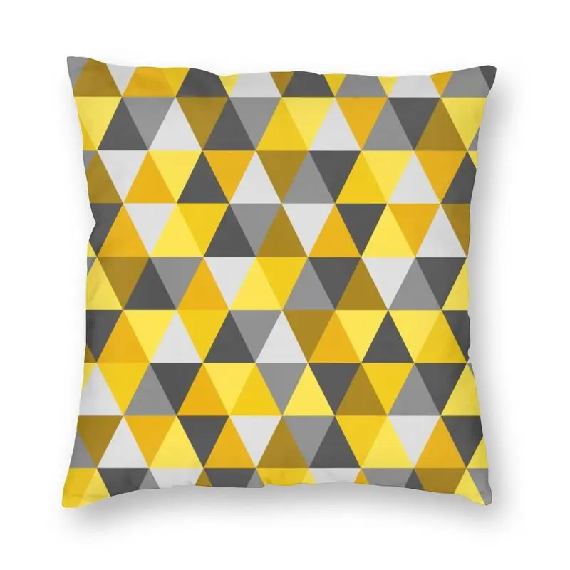 

Fashion Grey And Mustard Geometric Pillow Cover Home Decorative 3D Two Side Print Lemon Yellow Pattern Cushion Cover for Sofa