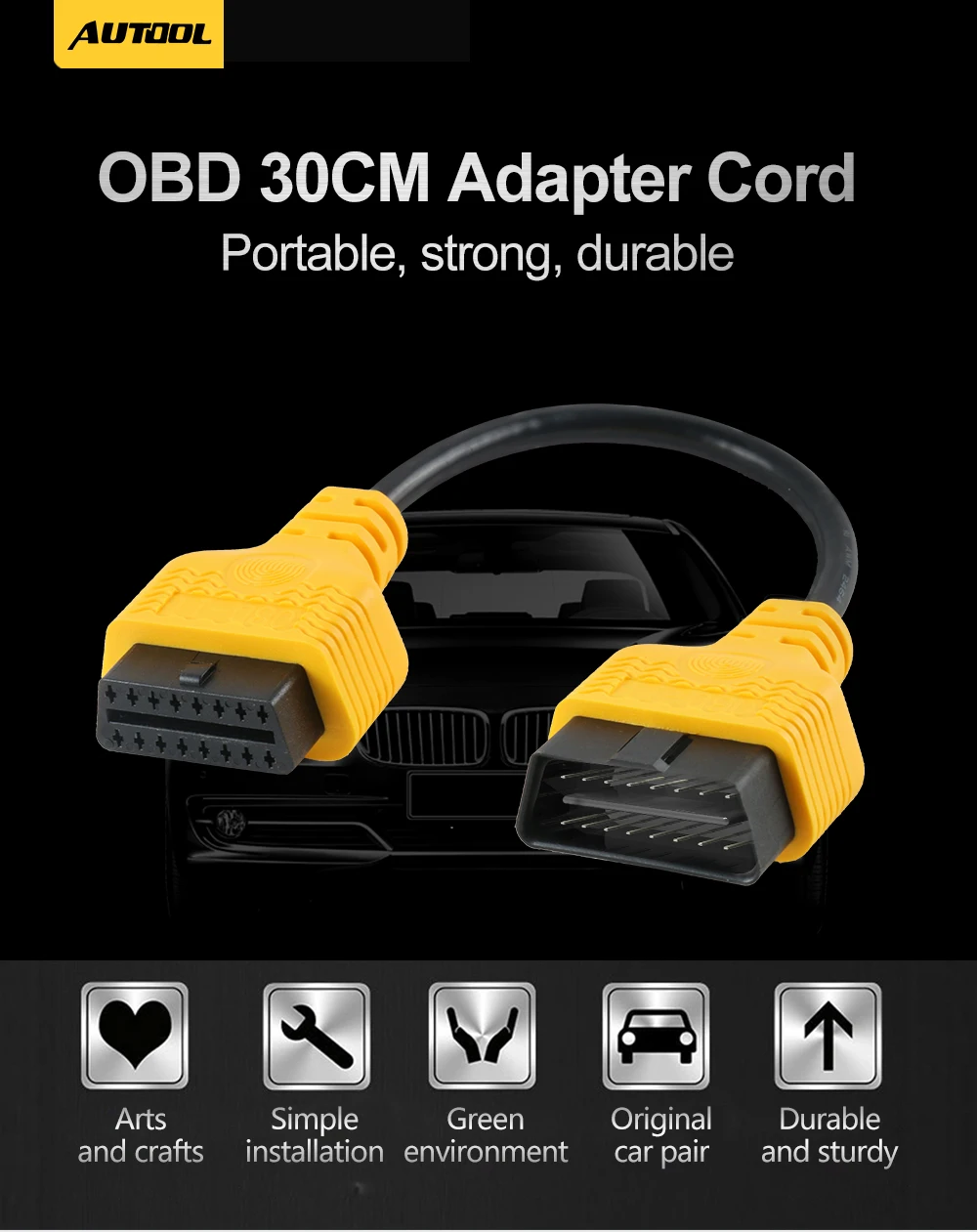 AUTOOL Авто OBD 2 Диагностический Кабель-адаптер автомобильный OBD2 II ELM327 Удлинительный разъем сканер 16Pin Мужской к женскому Удлинительный провод 30 см