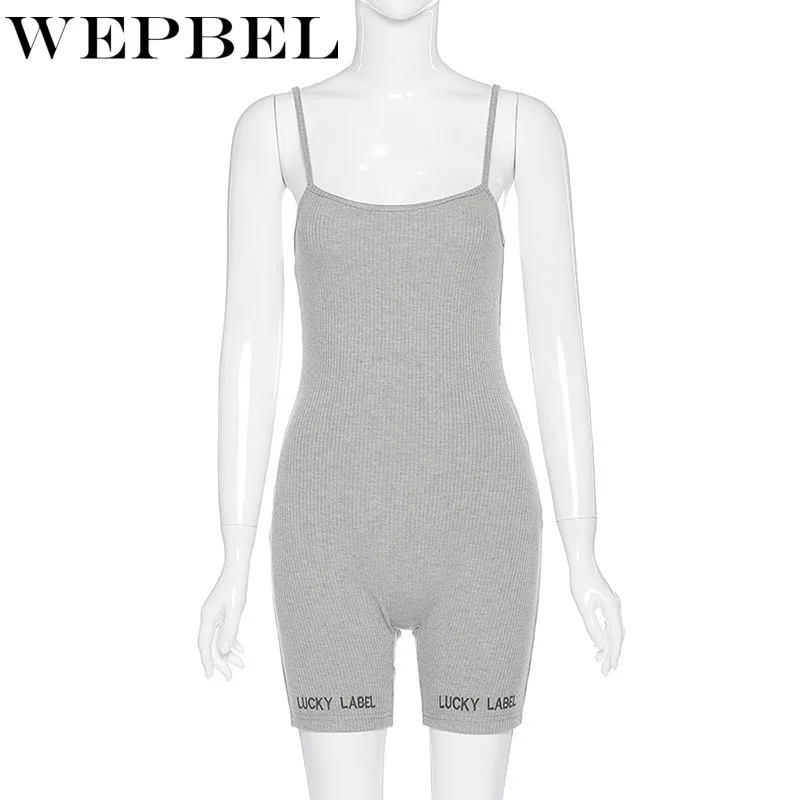 

Summer Women Spaghetti Straps Low Cut Jumpsuits Sexy Bodycon Sports Fitness Jumpsuits Letter Printed Jumpsuits Rompers Shorts