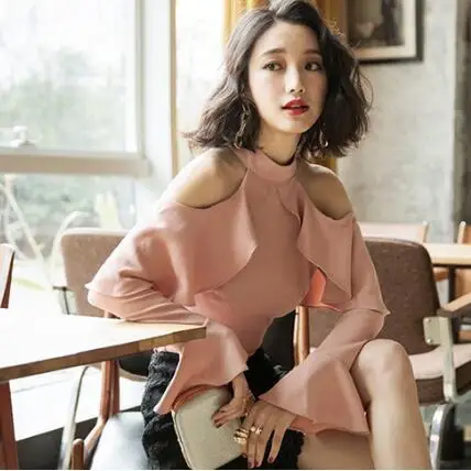 Туника 2020 женские осенние элегантные блузки с расклешенными рукавами рубашки