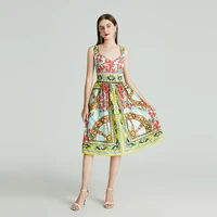 2021 bohemian floral print vacation elegant party mini dress summer fashion spaghetti strap elastic waist backless beach dresses