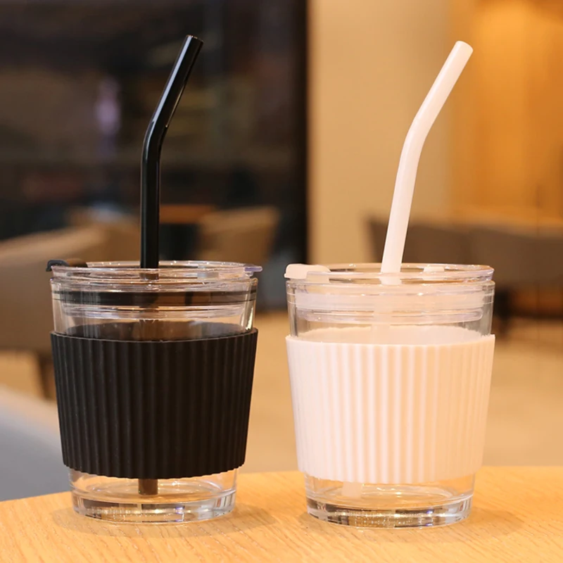 

450ML Cute Water Bottle for Girls Kawaii Glass Bottle Portable Stainless Steel Straw Cup Milk Tea Bottle Coffee Cup Handy Cups