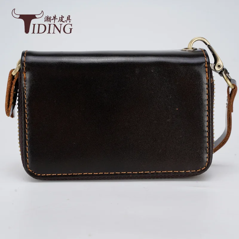 

Tiding Hot Selling Genuine Leather Double Layer Zipper Multi-functional Wallets Female Vintage Horse Leather Wallet Wallet Men 9