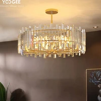 yoogee modern gold crystal chandelier lighting for living room round bedroom home decor hang lamp kitchen island led light lamp