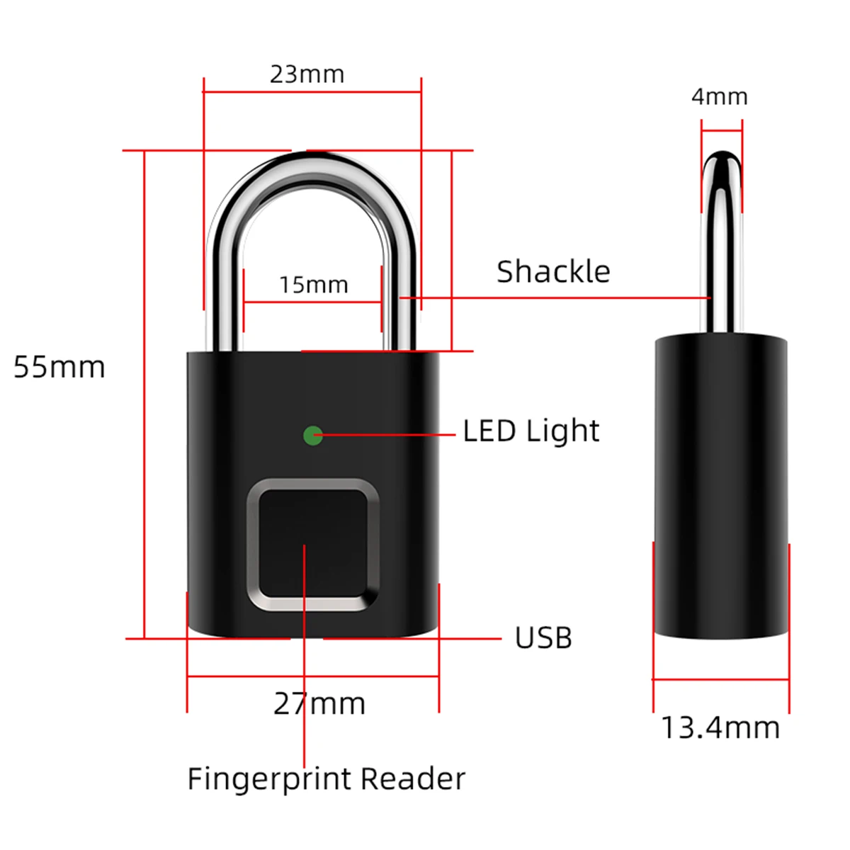 

Keyless Smart Fingerprint Padlock USB Rechargeable Keyless Door Lock Quick Unlock store 20 sets of fingerprint Built-in battery