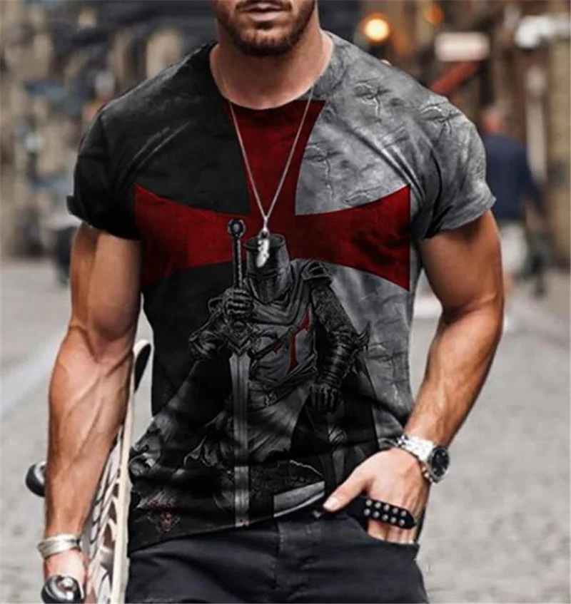 

2021 New 3D Cross Skull Print T-shirt O-neck Urban Trend European and American Men's Short-sleeved T-shirt XXS-6XL