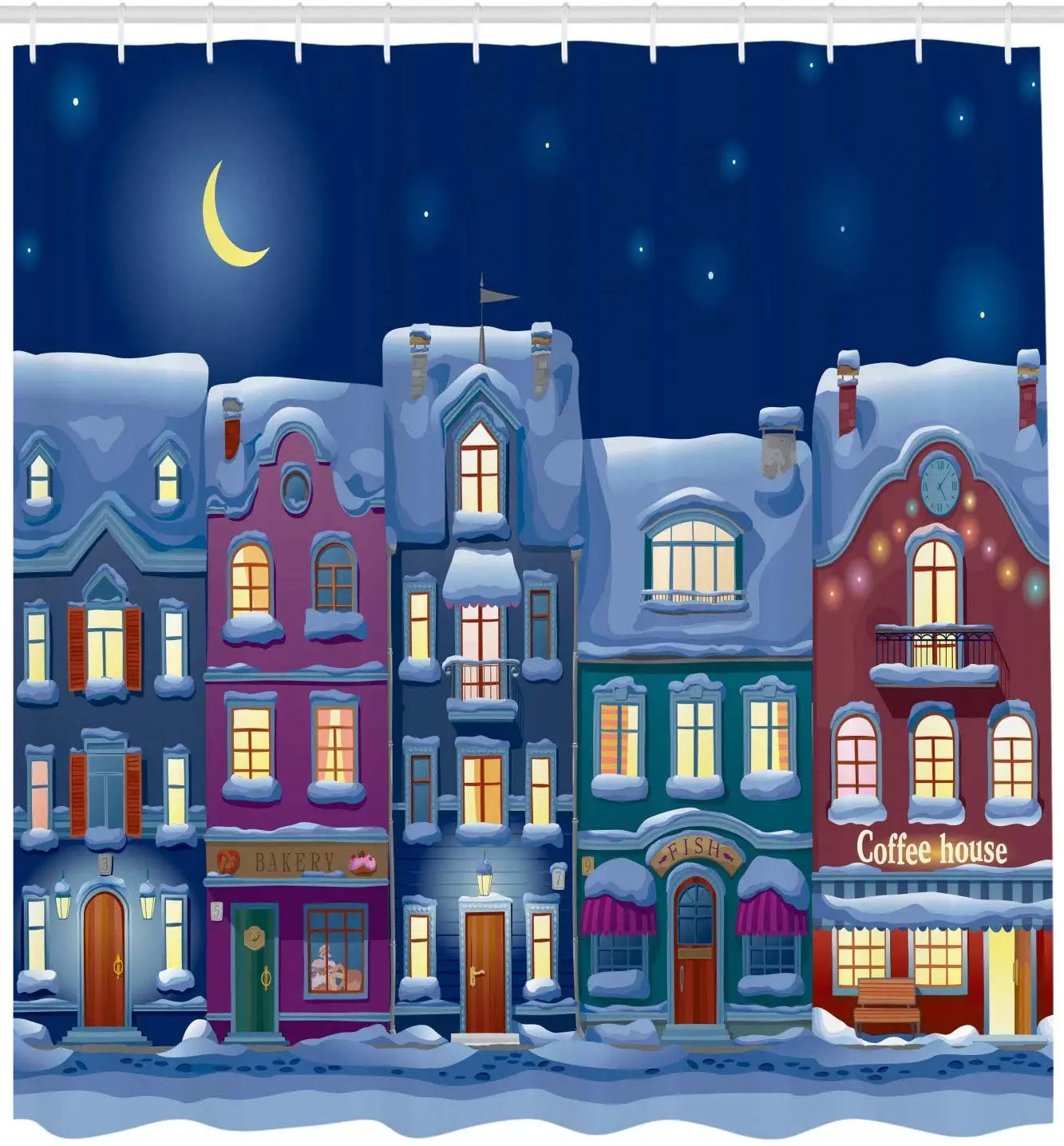 Городской душевой занавес старые и прилегающие дома магазины кафе покрытые