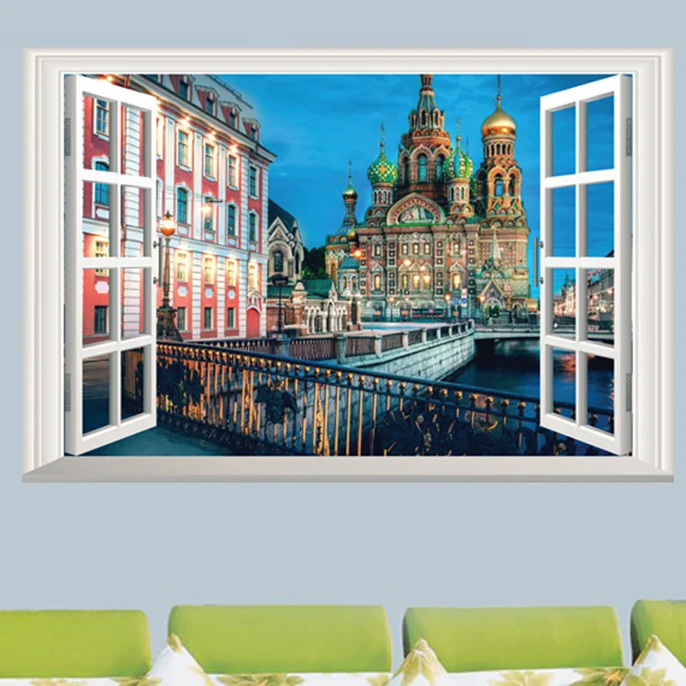 Настенная Наклейка в русском стиле/Настенная s Windows View замок 3D обои для гостиной