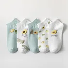 Носки женские хлопковые 5 паркомпл., повседневные спортивные короткие невидимые для девушек, с клубникой, авокадо, летние