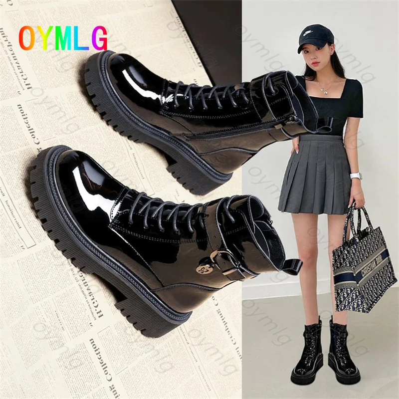

2021 autumn and winter new thick-soled Martin boots women's British style lace-up high boots round toe winter shoes women