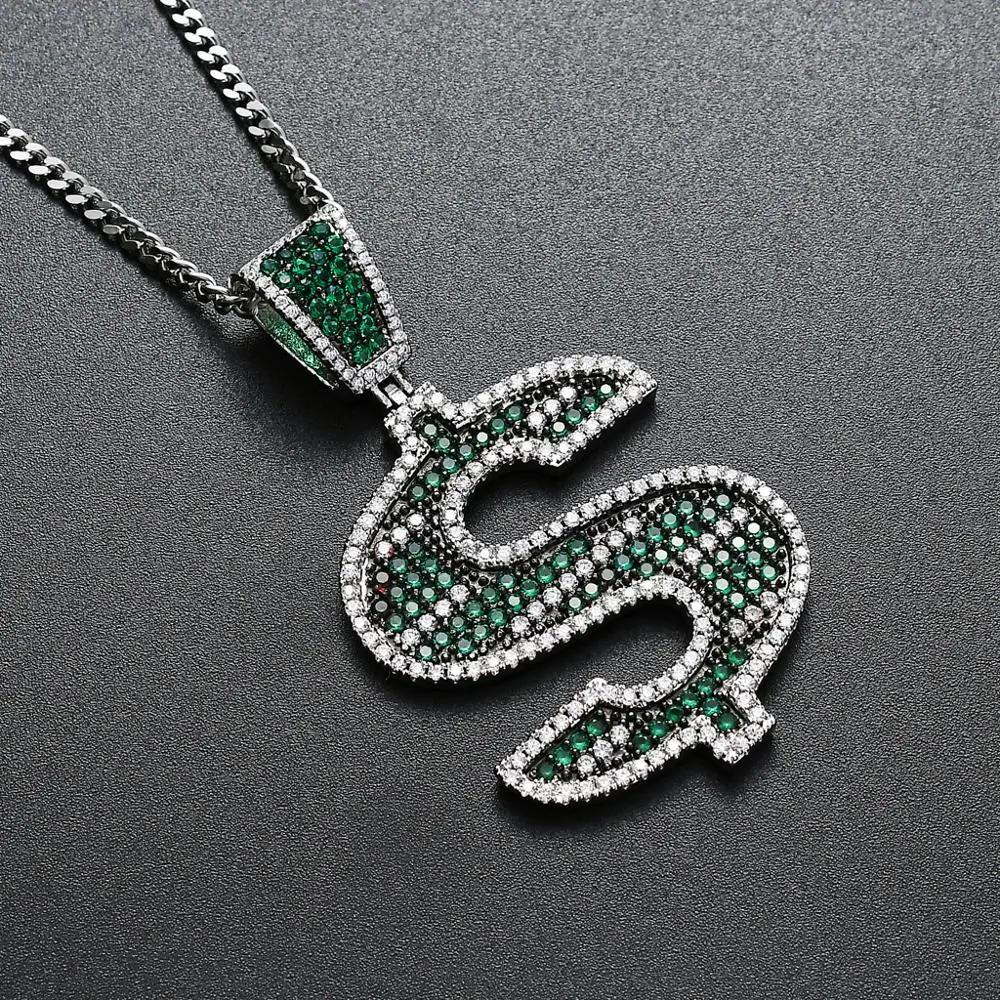 В стиле хип хоп из зеленого кубического циркония Bling льдом US Долларовые купюры