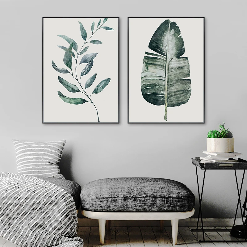 Скандинавский тропический плакат растений акварельные зеленые листья Картина
