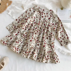2021 New Autumn Girl Dress Retro Style Floral Girl Baby Dress Children Clothing Casual Long-Sleeved Princess Dress