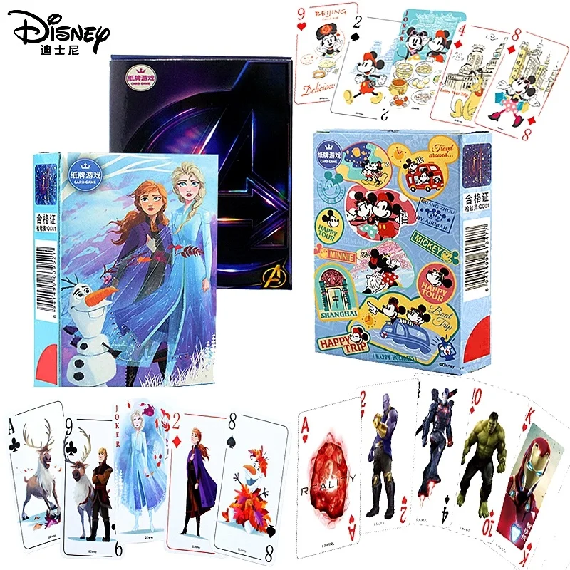 

Disney 54pcs Paper playing cards Mickey/Frozen/Avengers Poker Game Exquisite pattern Poker Interactive Toys For Children Adult