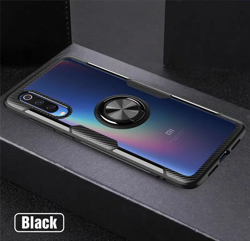 Black Прозрачный противоударный армированный чехол для Xiaomi Mi 9 SE 8 магнитный металлический держатель с кольцом подставка задняя крышка Xiaomi Mi 9 чехол Xiaomi Mi 8 чехол - Цвет: Black