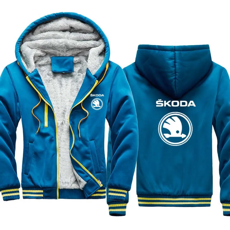 

Unisex Skoda Car Logo Printing Winter New Fashion Casual jackets Thicken Warm Wool Fleece Cotton Men's Zipper Sweatshirt