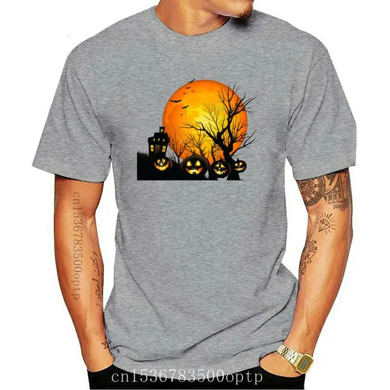 

Мужская черная футболка с коротким рукавом и надписью «домик с приведениями на Хэллоуин» и «полная луна»