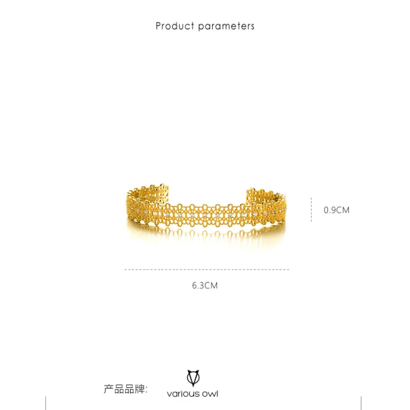 V-Owl Винтажный Золотой медный браслет инкрустированный цирконием Открытый