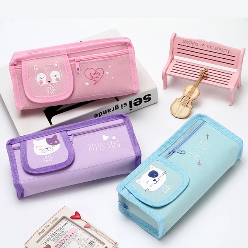 

Multi-functional Oxford Cloth Pencil Bag High capacity Pencil Case With Zipper Cloth Pen Case Stationery Box for students