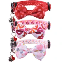 valentines day cat collar breakaway with cute bow tie and bell adjustable safety love heart kitten collar for kitty pets
