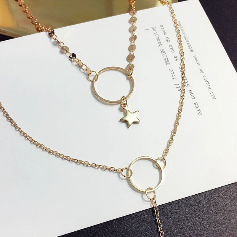 Многослойные винтажные золотые ожерелья Lagemisay круглые с пентаграммой для женщин
