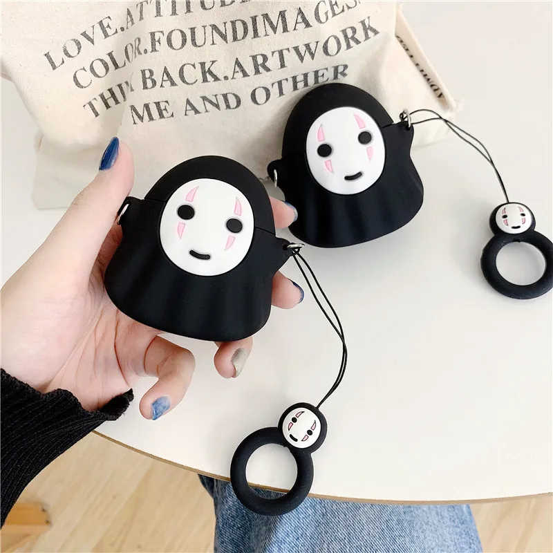 

3D Cartoon Ghost No-Face Man Earpod Case For Apple Airpods 1 2 Silicone Wireless Bluetooth Earphone Cases with Finger Ring Strap