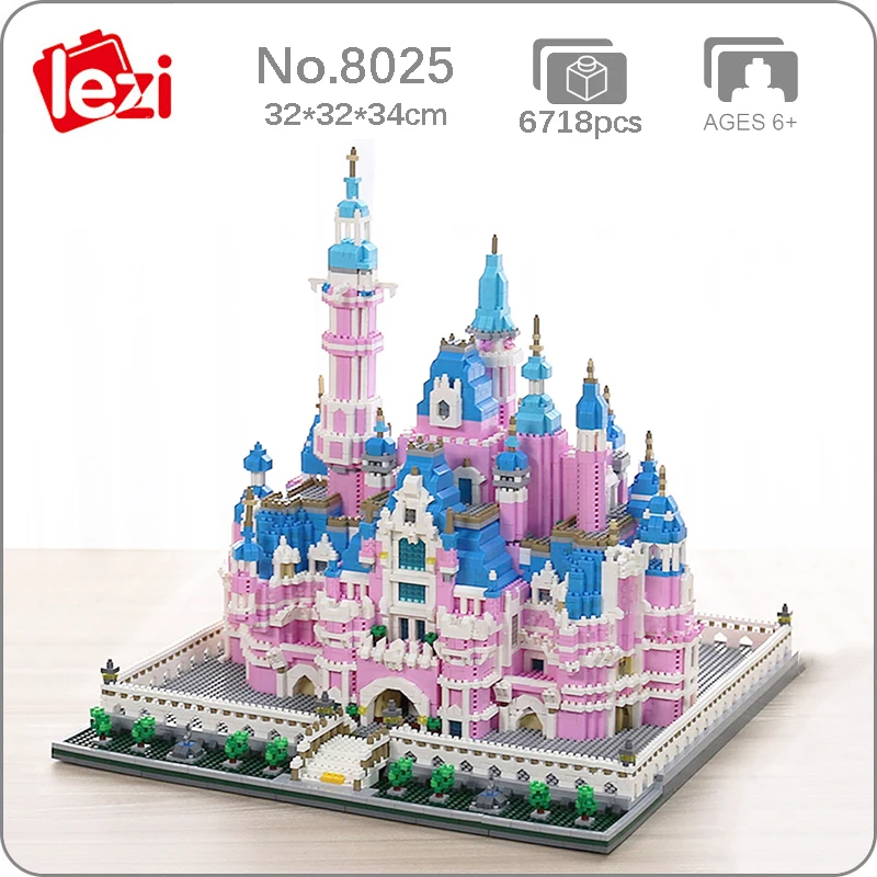 

Lezi 8025 World Architecture Pink Dream Garden Castle Amusement Park Diamond Blocks Bricks Building Toy for Children Kid Gifts
