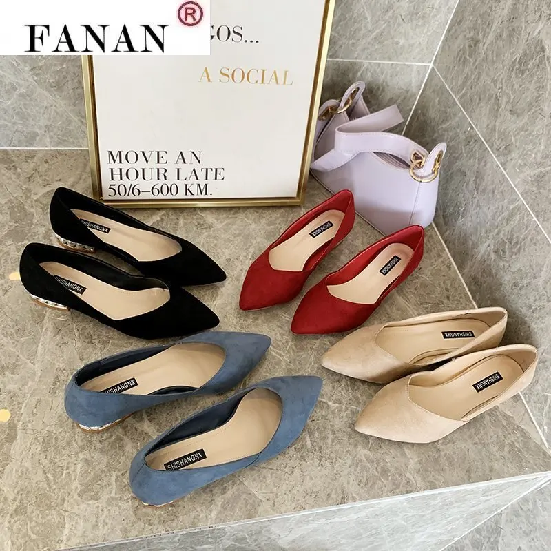 

2021 Fashion Women Flats Flock Slip on Shoes Pearl Heel Boat Shoes Pointed Toe Ladies Shoe Red Spring Autumn zapatos mujer 8732N