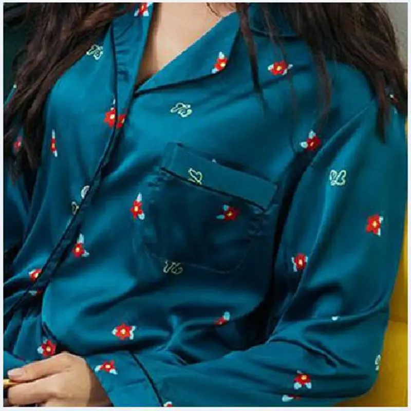 Женский пижамный комплект Smmoloa пижама с длинными рукавами из натурального шелка