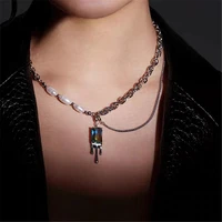 flowing water droplets blue green transparent gradient zircon necklace stainless steel freshwater pearl stitching clavicle chain