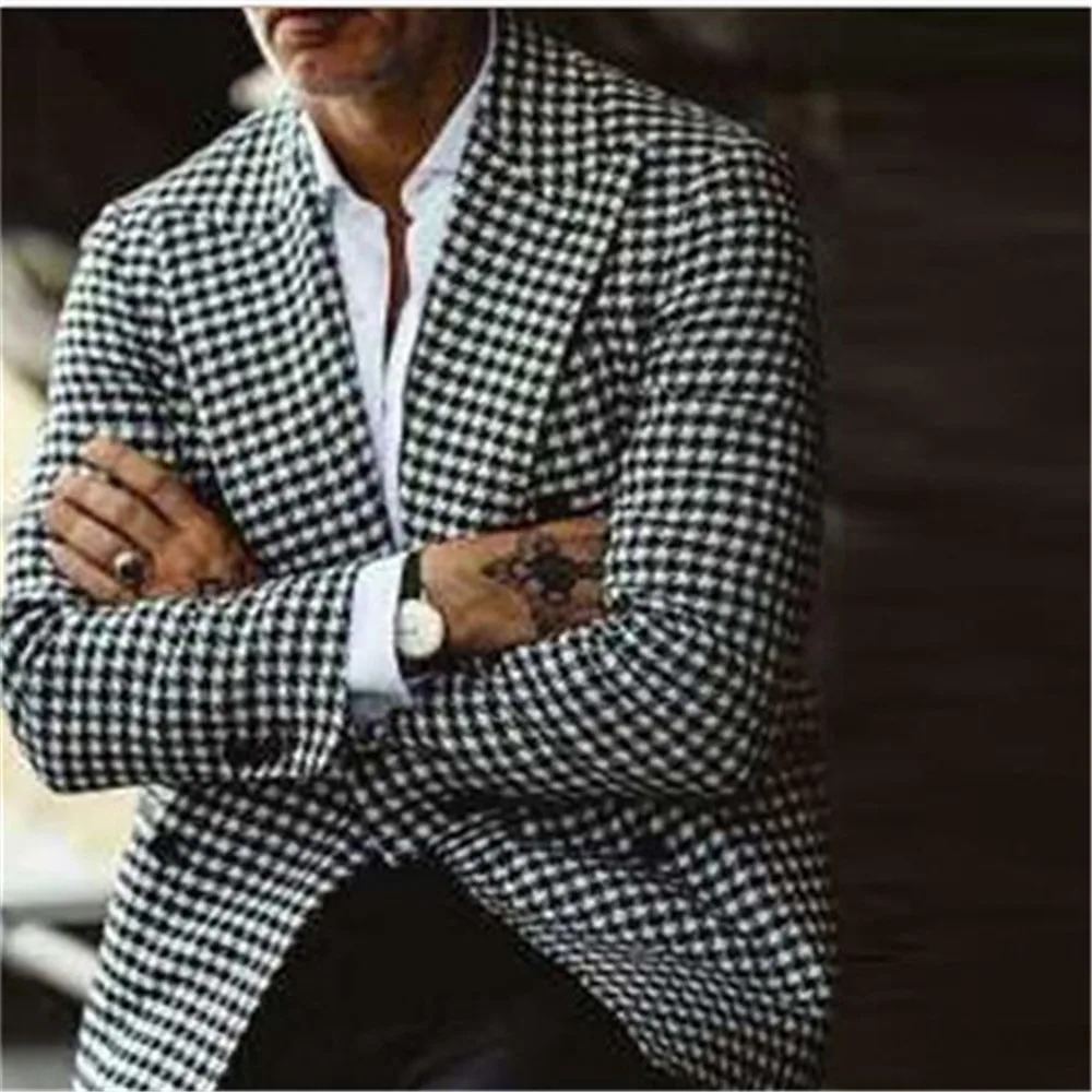 

Spring Autumn Europe 2021 Hot Young Men's European Wild Slim Check Casual Suit Jacket Outerwear Coats