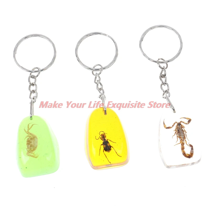 

Korean Fashion New Artificial Amber Keychain Flat-Bottomed Water Drop Insect Specimen Key Pendant