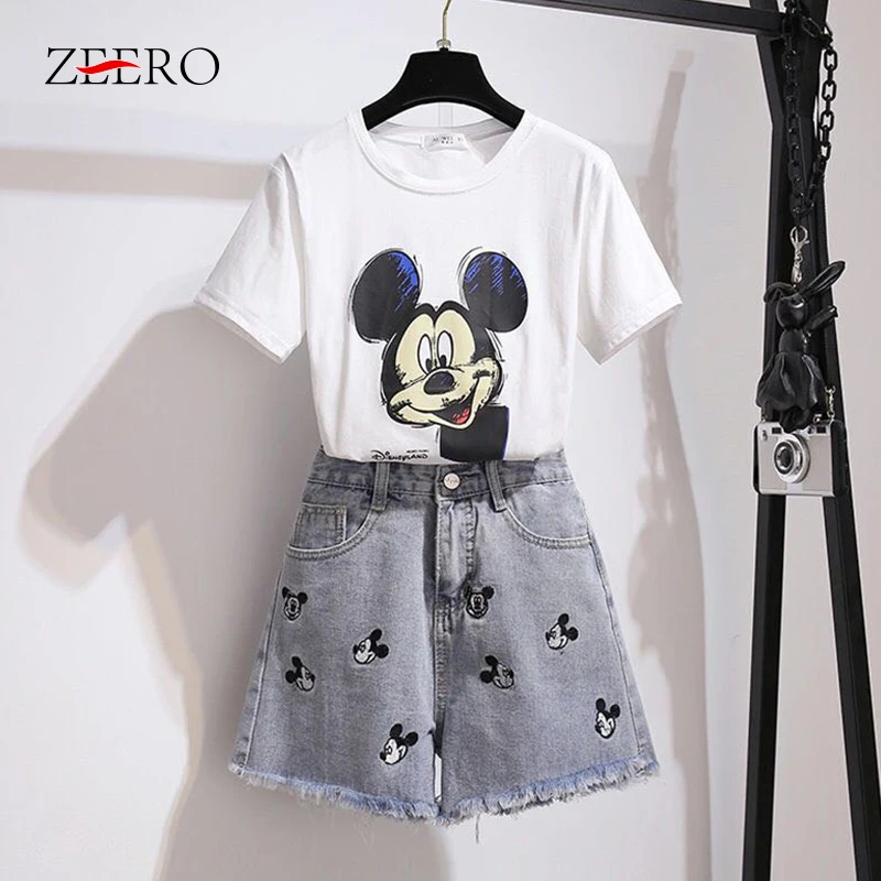 Женский Повседневный комплект из 2 предметов белая футболка с принтом мультяшной