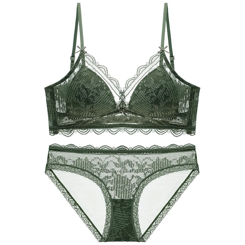 

U-shaped big backless underwear female no steel ring French sexy lace thin section invisible beautiful back bra set