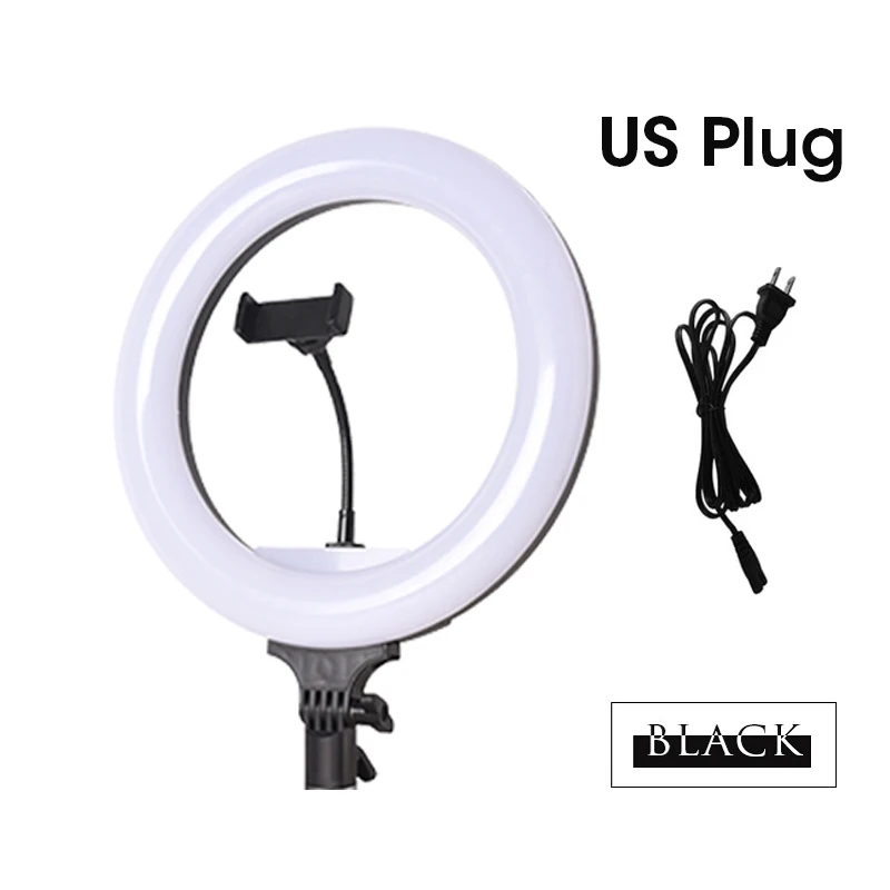 Black-US Plug Светодиодный кольцевой светильник 5600K 36W для фотостудии 1" лампа для фотосъемки с регулируемой яркостью для Youtube видео макияж с пультом дистанционного управления держатель для телефона - Цвет: Black-US Plug