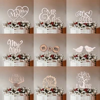 1pc wooden mr mrs cake toppers just married wood ornaments love birds wedding cake decoration wedding engagement party supplies